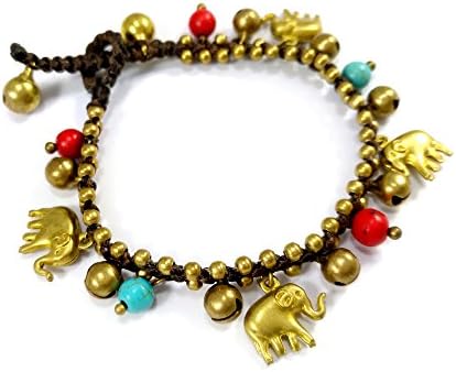 Handmade brass elephant bracelet thai handicraft traditional bead knitting rope