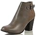 Soda Women's Faux Leather and Faux Suede Back Buckle Accent Chunky Heels Ankle Boot