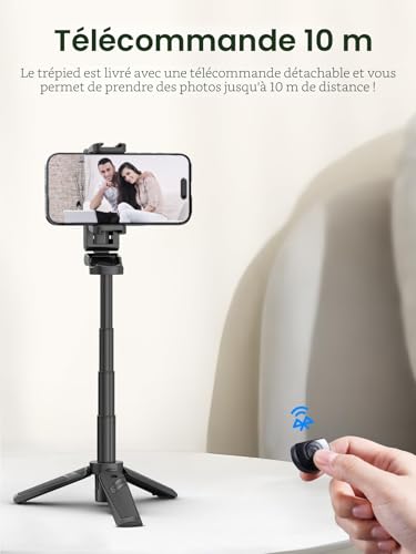 ULANZI JJ02 Bluetooth Selfie Stick, 3 in 1 Mini Extendable Tripod Stand for Mobile Phone, Smartphone Capgrip with Remote Control, 2 Cold Shoe for iPhone/Samsung/Android Smartphone