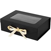 PLINJOY Black Gift Box with Magnetic Lids 10.8x7.5x3.5 Inches Collapsible | 1 Pcs Clear Gift Box with Window ,for Birthdays, Christmas, Weddings Gift Wrapping