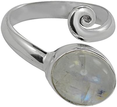 Natural Gemstone Rainbow Moonstone Adjustable Ring - 925 Sterling Silver - Blue Fire Moonstone Toe Ring - Stone Ring Size US 4 5 6 7 8 9 10 (4)