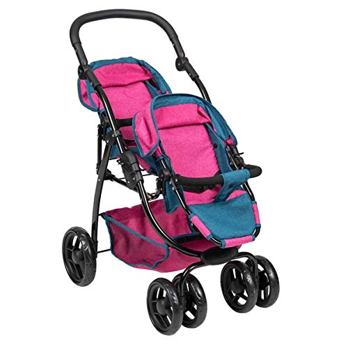 pink and blue double pram