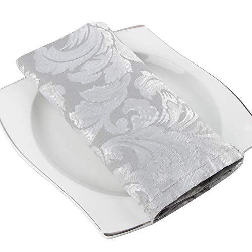 EHouseHome Damask Jacquard Cloth Napkins Waterproof Spillproof Polyester Fabric Napkins Silver Grey, Set of 12, 17 x 17 Inch