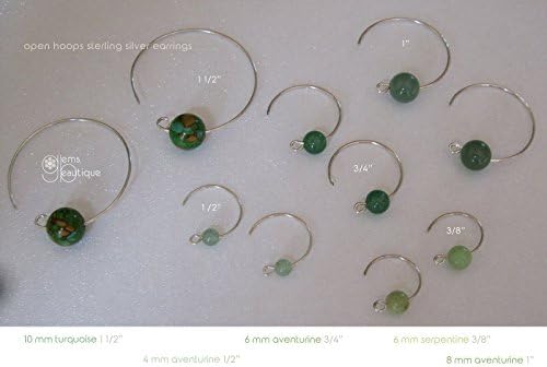 GemsBeautique 925 Sterling Silver Open Hoop Gemstone Earrings. Genuine gemstones - green - serpentine, jade, aventurine, turqouise;blue - lapis lazuli;clear - crystal quartz; yellow -golden citrine