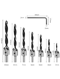 Juego de 8 brocas para avellanar de madera AFUNTA de 3 a 0.394 in, de acero de alta velocidad, una llave en forma de L
