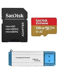 SanDisk - Tarjeta de memoria de 128 GB con lector de tarjetas Micro SDXC GoPro Hero 7, color negro, plateado, blanco y blanco UHS-1 U3 A2 con todo lo que no es Stromboli 3.0
