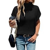 WDIRARA Women's Turtleneck Cap Sleeve Sweater Vest Pullover Knitted Top Loose Oversized Knitwear