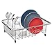 SANNO Expandable Draining Dish Rack Over Sink, Dish Rack in Sink or On Counter,Adjustable Arms Dish Drainer Rustproof Stainless Steel with White Utensil Silverware Storage Holders