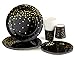 Black and Gold Party Supplies- Disposable Fancy Party Plates and Cups with Gold Foiled Confetti Polka Dots- 9