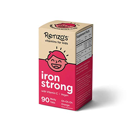 Renzo's Iron Strong, Dissolvable Vegan Vitamins for Kids, Zero Sugar, Oh-Oh-Oh Orange Flavor, 90 Melty Tabs
