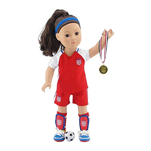 image for Emily Rose 18 Inch Doll Clothes | Team USA 8 Piece Doll Soccer Uniform