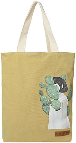 Vintga Simple Korean Large Heavy Duty Canvas Tote Bag Printed Design,Perfect for Shopping, Laptop, School Books (Ginger Yellow,Lost Card with Its Lining)
