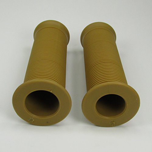 Natural Gum Color (Light Brown) Ribbed Rubber Motorcycle Grips Fits 1" Handlebars Bars and Exterior Cables - Harley Honda Kawasaki Suzuki Yamaha Bobber Chopper Cafe Racer Brat
