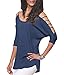 iGENJUN Women's Casual Loose Hollowed Out Shoulder Three Quarter Sleeve Shirts,Blue,S