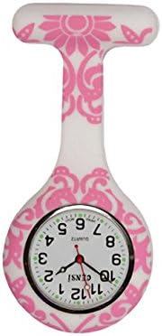 Gel Silicone Pink Floral Funky Nurse Fob Watch Washable for Infection Control Paramedic Doctor Unisex