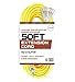 Iron Forge Cable 10 Gauge 50ft Lighted Outdoor Heavy Duty Extension Cord with 3 Outlets - 15 Amp 10/3 SJTW Yellow Extension Cord with Multiple Outlets