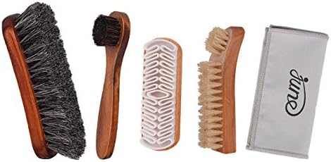 Shoe Shine Brush Kit 4 in 1 with Soft Horsehair Bristle Brush, Crepe Suede Brush, Boar Bristle Brush and Dauber Shoe Brush for Leather Cloth, Boot, Bag, Suede, and Sneakers