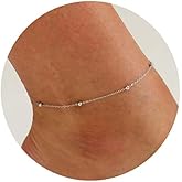 foyjoey Dainty Ankle Bracelets for Women 18K Gold Plated Satellite Beaded Herringbone Lip Chain Anklets Simple Minimalist Summer Beach Foot Jewelry Christmas Gifts