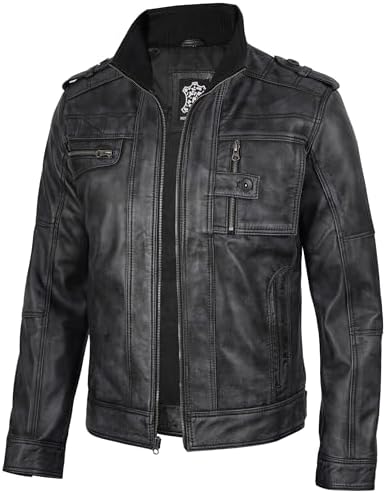 Men's Shirt Collar Motorbike Wear Cafe Racer Retro Distressed