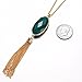 HUIMEI Long Tassel Pendant Necklace with Double Color Oval Shape Stone Reversible Pendant
