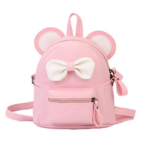 WILLTOO Children Mini Shoulder Bag Leather Handbag Backpack Crossbody Bag Cute Animal Bowknotl Schoolbag Snacks Bag (Backpack-Pink)
