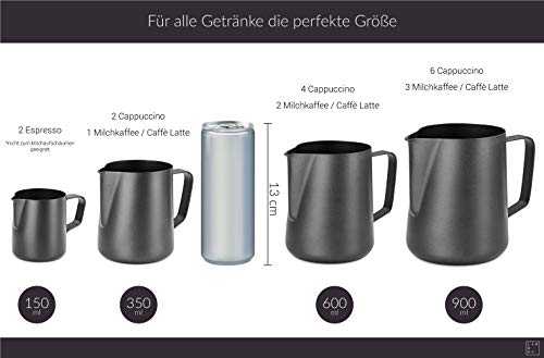 Lambda Coffee Barista Milchkännchen Edelstahl 350ml schwarz I Milchschaumkännchen Milchkanne – Bild 3
