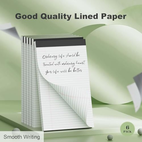 Roneky Note Pads A4 Legal Pad, 6 Pack White Notepads A4 Writing Pads, Double-Side Printed Lined Paper College Ruled White Legal Note Pad 30 Sheets Per Writing Paper Line Pads for School, Home, Office