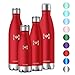 HOMPO Stainless Steel Water Bottle - 12oz/ 350ml BPA Vacuum Insulated Metal reusable Water Bottle, Double Walled keeps Hot & Cold leak proof Drinks bottle for kids, sports, gym (Red)