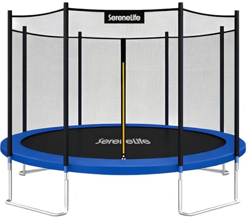 SereneLife 8 ft Outdoor Trampoline with Safety Net Enclosure for Backyard Fun, Weather-Resistant Jumping Mat and Stable Frame Design – Trampoline for Kids with Net, Suitable for Family Play Image