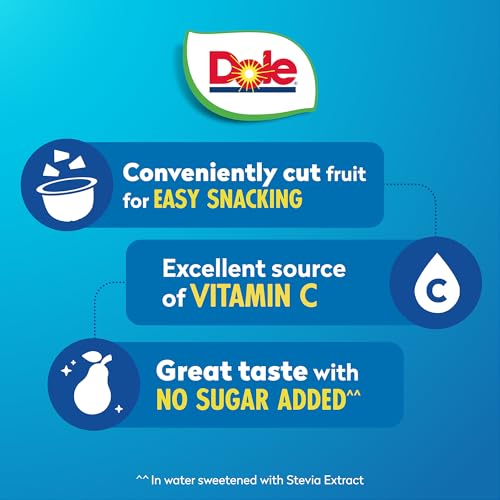 DOLE DICED PEARS WITH NO SUGAR ADDED† – DOLE FRUIT BOWLS SNACKS – 4 OZ FRUIT BOWLS – 4 PACK