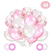 LAKIND Confetti Balloons Pink,60 Pieces 12 Inches Pink and White Balloons Latex Helium Balloons Party Supplies for Wedding Birthday Girl Baby Shower Party Decoration(60pcs)