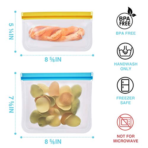 Reusable Food Storage Bags, 10 Pack Leakproof Freezer Bag, reusable sandwich/snack bags-Silicone/Ziplock/Storage For Vegetable, Liquid, Snack, Meat, Lunch, Fruit EXTRA THICK Home Organization Travel