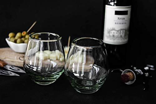 Unique Mexican Artisan Hand Blown Large Drinking Glasses for Red Wine Lovers, Popular Couples Wedding, Hostess Glassware Gift Idea Set of 4 Stem Less Recycled Lead Free Glass Cup 16 Oz