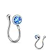 Opal Gem Clip On Nose Ring Fake Non No Piercing 17GA Silver Tone (Blue Opal)