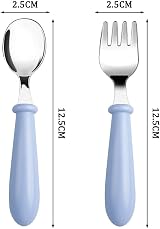 Lanjue 3 Set Baby Fork and Spoon Stainless Steel Flatware 6 Pcs Blue Green Pink view 3
