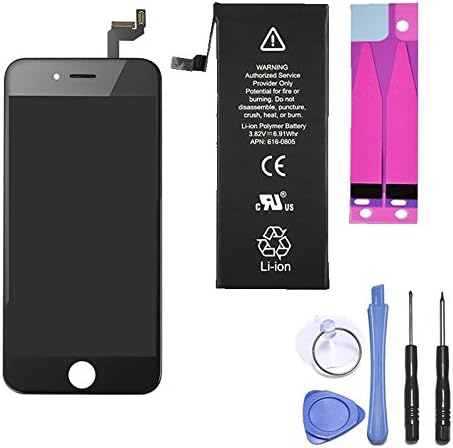 iPhone 6s Plus Self Repair Kit, Screen, Battery, Tools, Adhesive, and Screen Protector, 12 Month Warranty (Black)