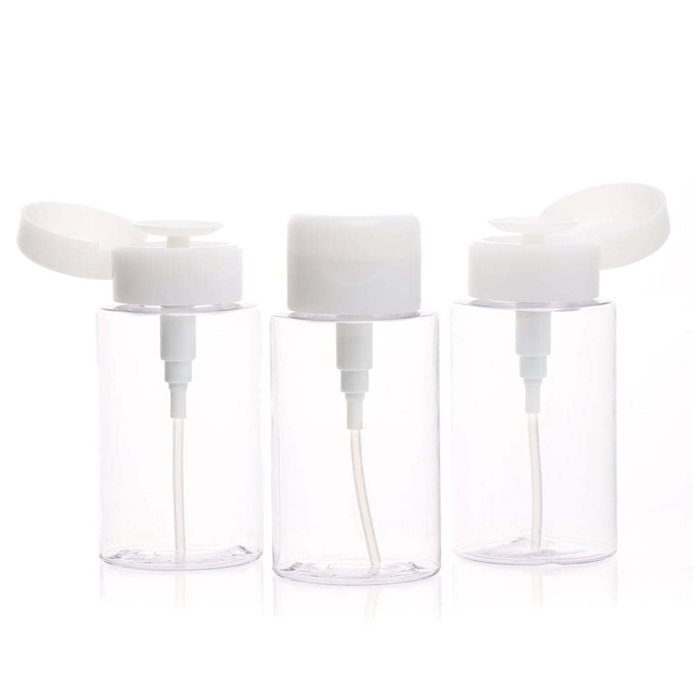 SUPVOX 3-Pack 300ml Nail Polish Remover Pump Bottle Dispenser - Refillable Makeup Remover Bottle, Clear PET Liquid Container for Alcohol & Skincare, Portable Travel Press Pump Bottl es for Nail Art