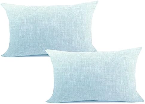 MRNIU 2PCS Throw Cushion Covers Pillowcases Fine Faux Linen Home Decorative Soft Pillow Case Covers No Pillow Insert Outdoor Indoor Home Decor（12x20 Light blue）