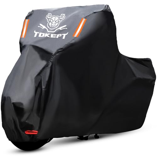 Tokept All-Weather Motorcycle Cover-Heavy Duty Extra Large Black for 108 Inch Motorcycles Like Honda, Yamaha, Suzuki, Harley-ONE Year Warranty