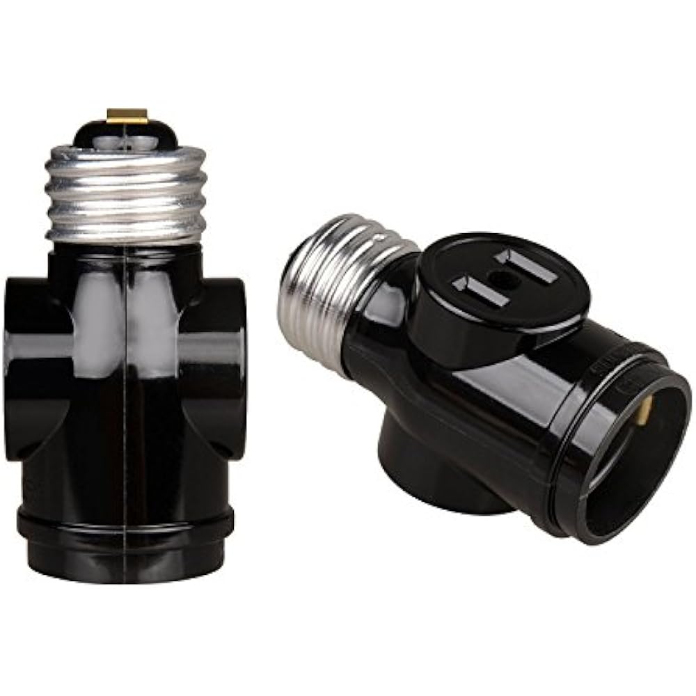 26 to 2 Outlet Light Socket Splitter Adapter Black 2Pack 660 Watt 110