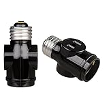 Onite E26 to 2 Outlet Light Socket Splitter Adapter Black, 2-Pack