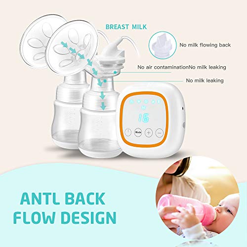 Double Electric Breast Feeding Pumps Pain Free Strong Suction Power Touch Panel with USB Charging Battery LED Display BPA Free