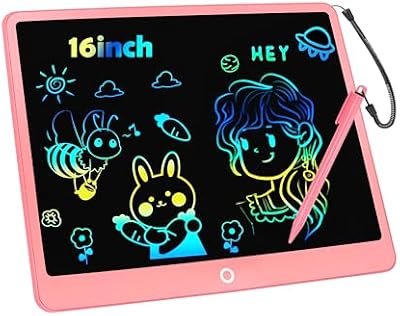 Bunte LCD Schreibtafel Kinder 16 Zoll, Maltafel Zaubertafel Digital Zeichnen Writing Tablet Ektronischer Grafiktablet 3-12 jährige mädchen Jungenkinderspielzeug Geschenke (Rosa)