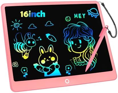 Bunte LCD Schreibtafel Kinder 16 Zoll, Maltafel Zaubertafel Digital Zeichnen Writing Tablet Ektronischer Grafiktablet 3-12 jährige mädchen Jungenkinderspielzeug Geschenke (Rosa)