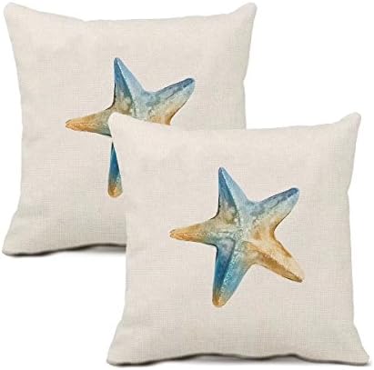 linyangpt Pack Of 2 Throw Pillows Covers bolster cushion case Faux Linen Effect Colourful Starfish