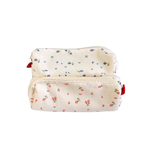 Funny live Lovely Small Floral Prints Pencil Case Cotton Zipper Pen Pouch Pencil Stationery Case Comsmetic Makeup Bag for Girls Women, Little Freshness Style Girl's Heart Stationery Storage Bag 2-Pack