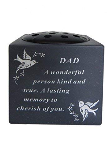 Dad Slate Grey Memorial Flower Vase – Dove & Diamante Detail Grave Plaque Tribute