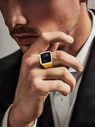 U7 Mens Black Onyx Rings 18K Gold Plated Stainless
