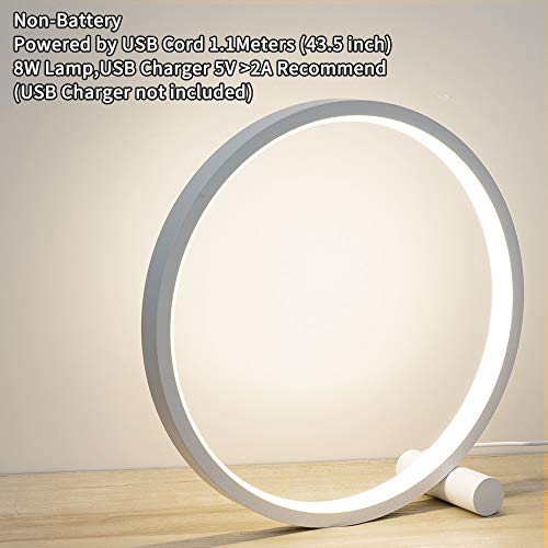 Cool Circle Design Led Table Reading Lamp Desk Light, Modern Metal Bedroom Bedsie Lamp Eye Caring Study Lamp Kid Room Nightstand Headboard Living Room Daylight White