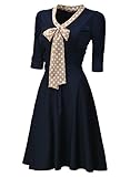 Miusol Women's Retro Flare Bow A-line 3/4 Sleeve Slim Evening Party Swing Dress